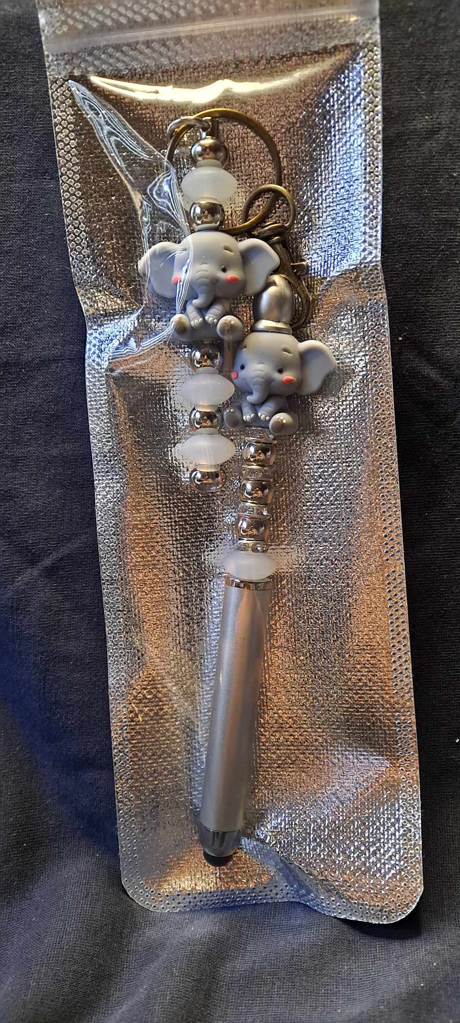 3D epelphant focal silver stylus pen keychain