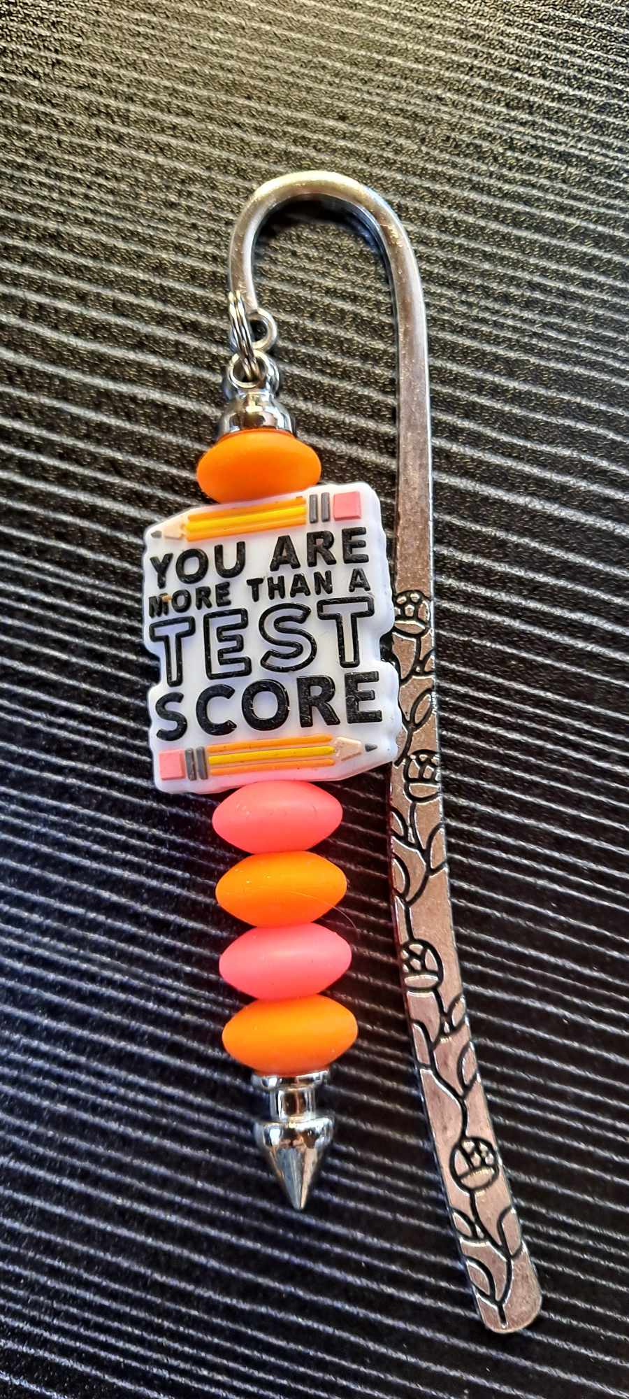 You are more than a test score focal orange pink bead keychain
