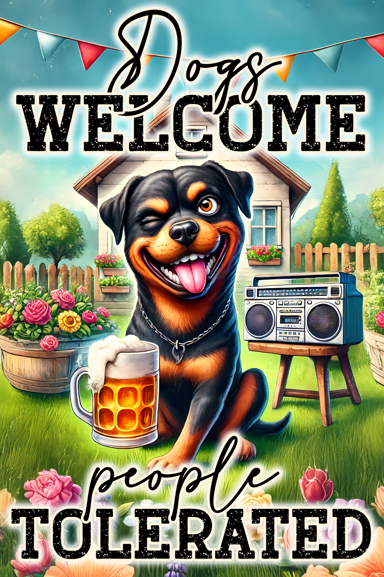 "Dogs Welcome, People Tolerated" Garden Flag