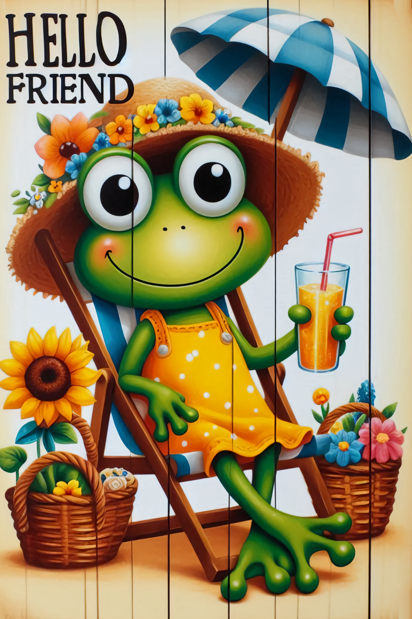 "Hello Friend" Whimsical Frog Garden Flag