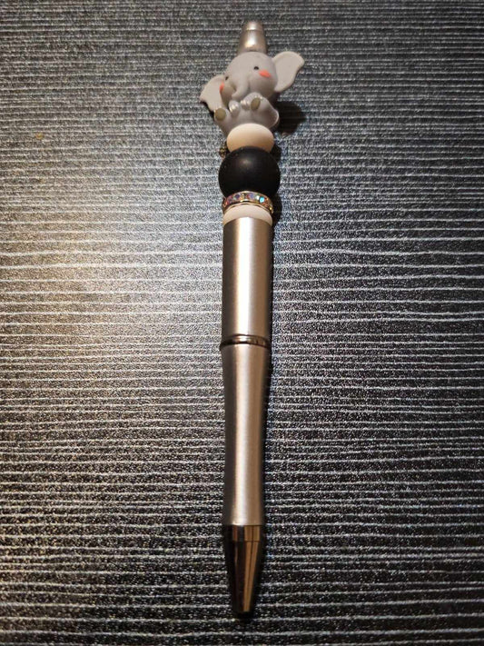 3D Elephant focal gray pen white beads