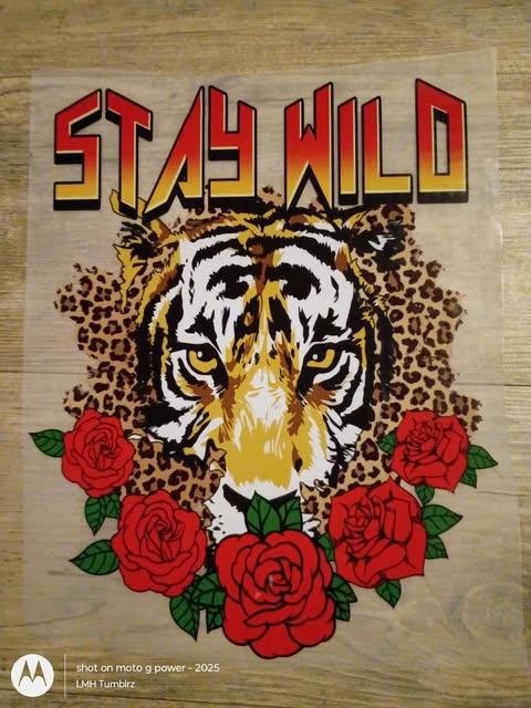 "Stay Wild" Tiger & Roses DTF Transfer