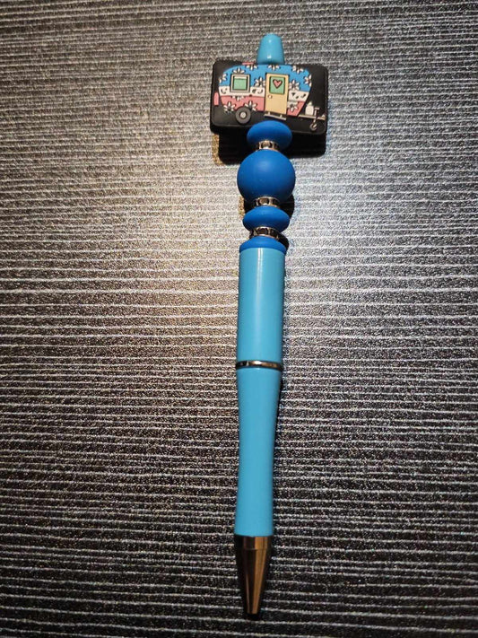 Black Retro Camper Focal with Light Blue Beads pen