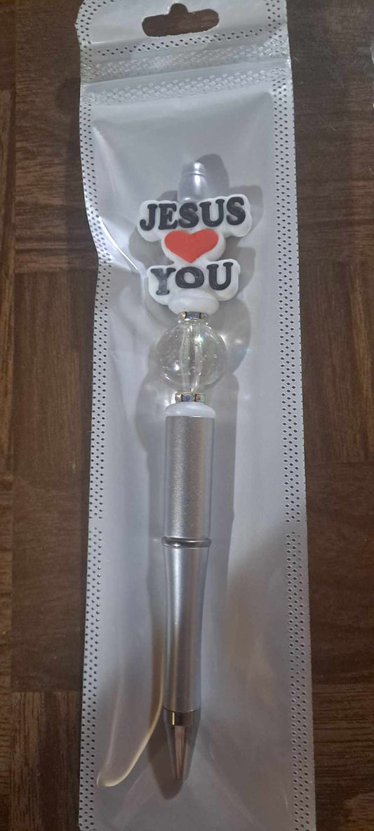 Jesus loves you focal silver pen