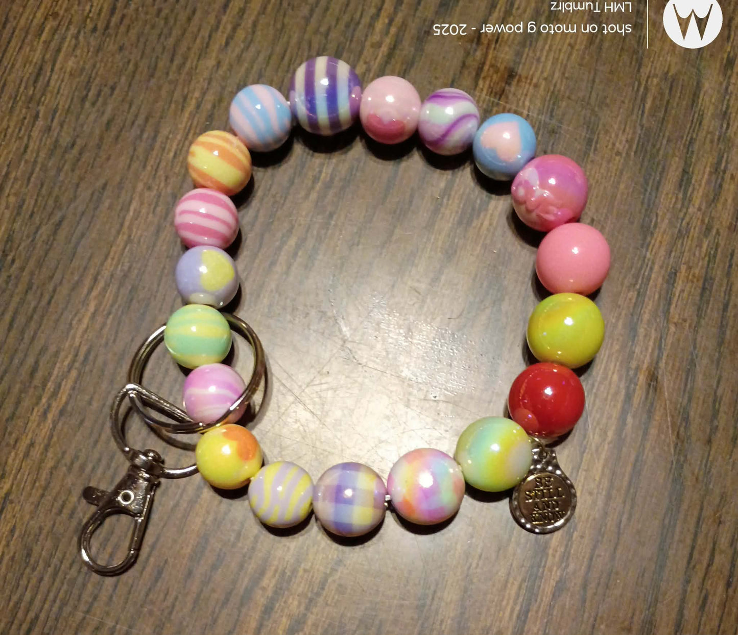 "Be Still & Know" Floral Shiny Bead Wristlet