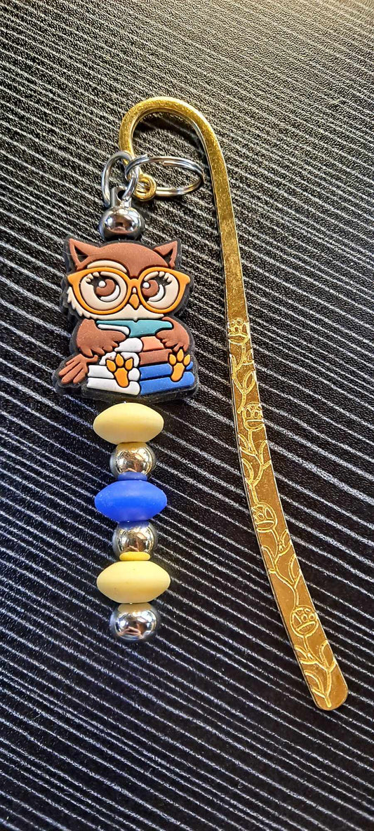 Owlette the book owl focal with blue yellow beads keychain